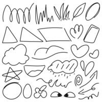 Abstract scribble elements of waving, hand writing, bubble, arrow, triangle, star, eyes and circle shapes isolated. vector