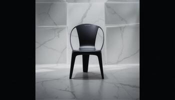Modern Black Chair Showcased Against a Minimalist Marble Backdrop in Soft Lighting photo