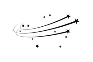 Minimalist black shooting star with dynamic tail on white background. Abstract celestial object in motion vector
