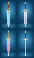 detailed illustration of a decorative sword featuring a gold hilt adorned with gemstones and a sleek blade against a gradient background, perfect for fantasy themes vector