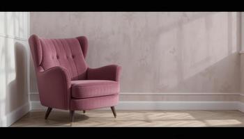 Elegant Pink Chair by the Sunny Window in a Minimalist Living Space With Soft Natural Light photo