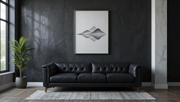 Modern Living Room With Black Sofa and Stylish Wall Art in a Contemporary Design Setting photo
