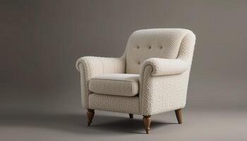 Stylish Cream Armchair With Textured Upholstery in a Neutral Setting photo