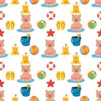 Summer beach capybara pattern repeat vector