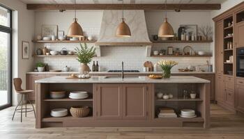 Modern Kitchen Interior Design Featuring Elegant Cabinetry and Warm Lighting in a Cozy Setting photo