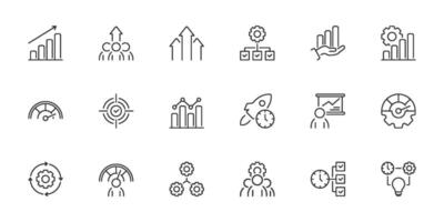 This is a versatile and diverse collection of line icons that visually represent various concepts related to productivity and efficiency, making them ideal for both business and design purposes. vector