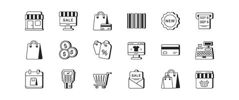 This is a versatile collection of shopping icons that are suitable for use in both retail environments and online platforms, significantly enhancing user experience and overall customer engagement vector