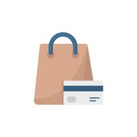 The shopping icon features a brown paper bag and a credit card, symbolizing seamless online transactions while honoring the nostalgia of cherished traditional shopping experiences vector