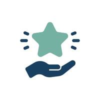 This icon represents recognition and appreciation, showcasing a hand holding a star that symbolizes rewards, achievements, and positive reinforcement, making it a versatile and meaningful emblem vector