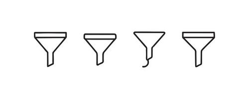Minimalist icon set of four different funnels outlined on white background. vector