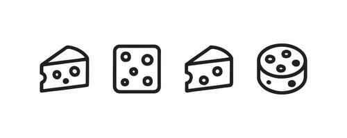Cheese icon set in outline style with holes and shapes vector