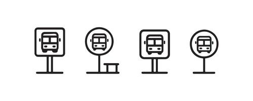 Minimalist bus stop icons set with seating elements on white background. vector