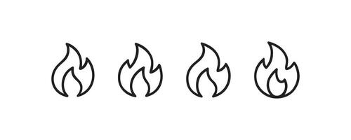 Set of four simple flame icons on white background. vector