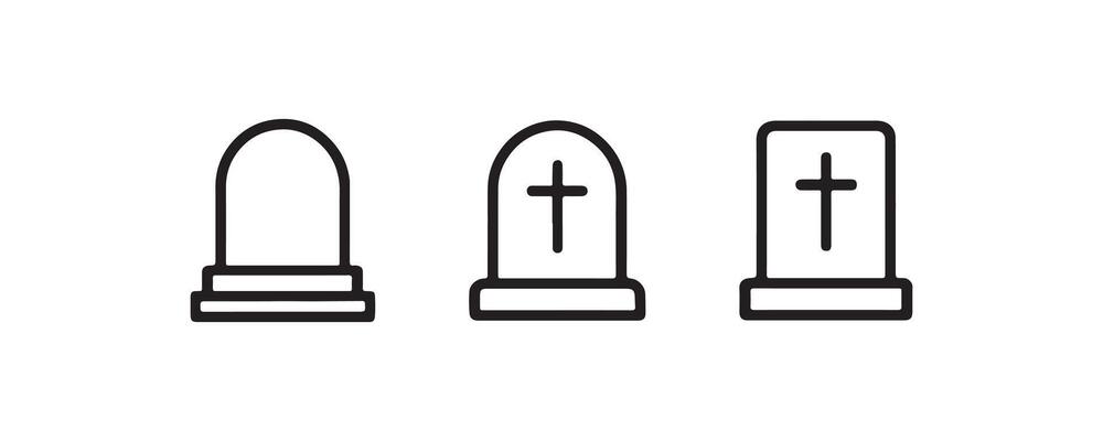 Gravestone and tombstone icon set with crosses
