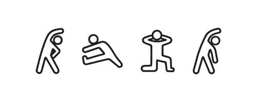 Line art icons of exercise poses in simple black and white style. vector