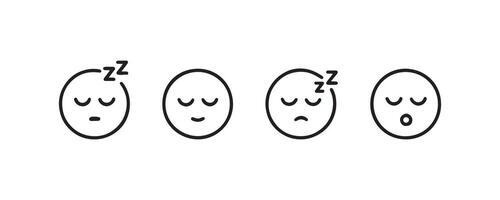 Set of four sleeping face emoticons with various expressions. vector
