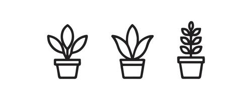 Potted plant icons in minimalist line style vector