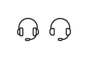 Black line icon of two identical headsets with microphones on white background. vector
