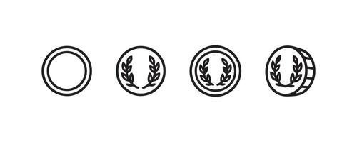 Laurel coin icon set in outline style vector