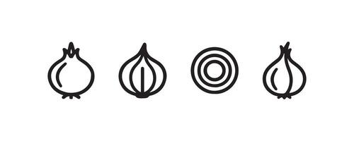 Onion icon set in outline style with whole and sliced views vector