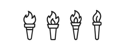 Burning torch icon set in outline style vector
