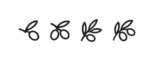 Olive branch icon set in minimalist line style vector
