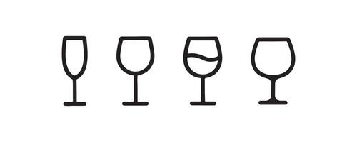 Wine glass icon set in simple line style vector