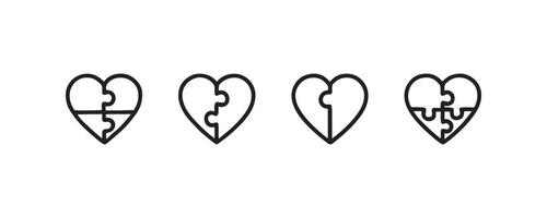 Heart puzzle icons symbolizing love and connection vector