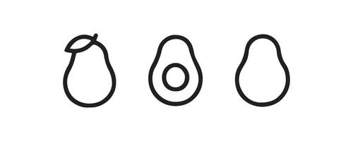 Avocado fruit icons whole and cut in outline style vector