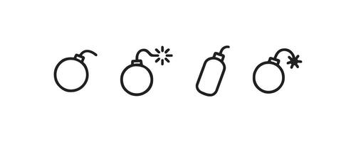 Bomb icon set with fuse and explosion vector
