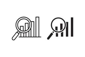 Bar chart analytics icons with magnifying glass vector