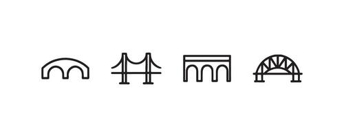 Minimalist monochrome icon set of bridge designs.Web vector