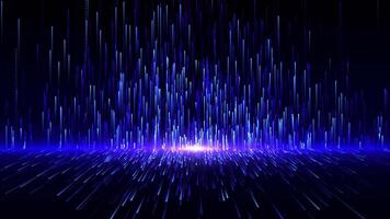Glowing ultraviolet particles lines fly up. Big data fly up. Digital information transfer blue background. Abstract technologies gate. 3d animation of a vibrant blue lights and particles leaving video