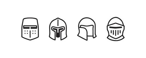 Medieval and ancient warrior helmet icons set vector
