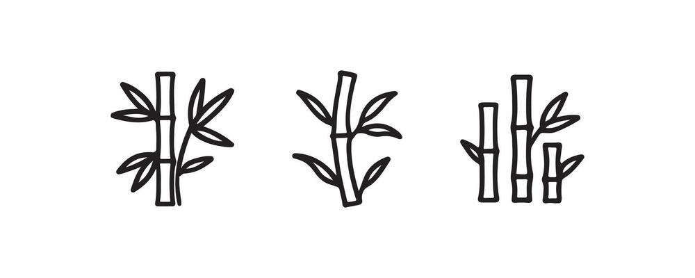 Minimalist bamboo illustrations with leaves in black and white.