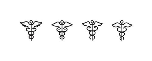 Caduceus symbol variations in black outline on white background. vector