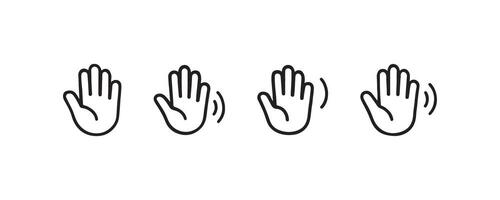 Set of four waving hands icons with motion lines. vector