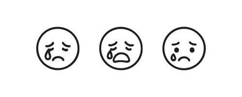 Set of three sad faces expressing different levels of sadness vector
