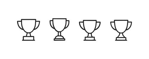 Set of simple trophy icons in black outline on white background. vector