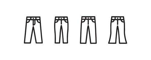 Icon set of different pants styles outlined fashion design elements. vector