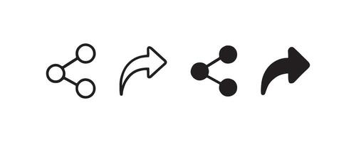 Set of diverse share and forward icons in black and white design. vector