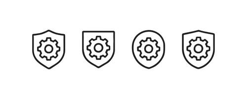 Set of shield and gear icons for security and settings. vector
