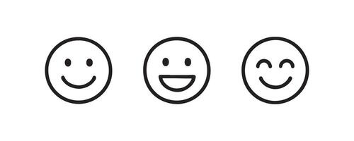 Simple set of three happy emoji faces with different expressions. vector