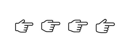 Set of four outlined hand icons pointing in different directions. vector