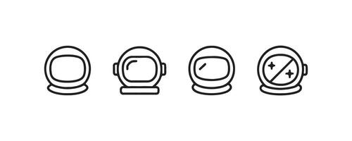 Set of four simple outline space helmets icons in black and white.Web vector