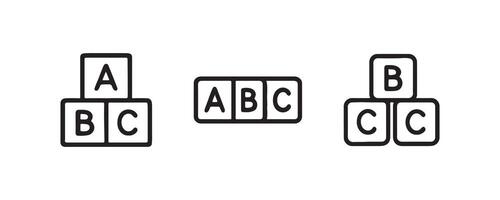 Abc building blocks icon set in black outline style. vector