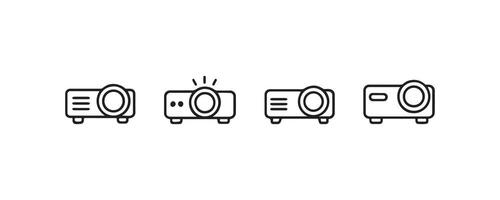 Minimalist black line projector icons set on white background. vector