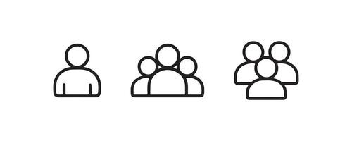 Minimalist icons of person and group in simple black outline. vector