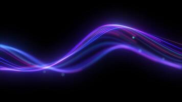 looping 3d animation. Abstract pink blue neon background with unfocussed glowing wavy lines and bokeh lights. Equalizer sound wave chart. line Grid. Abstract digital data wave with glowing video