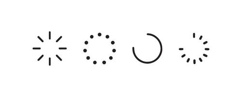 Set of four minimalist loading icons in black on white background. vector